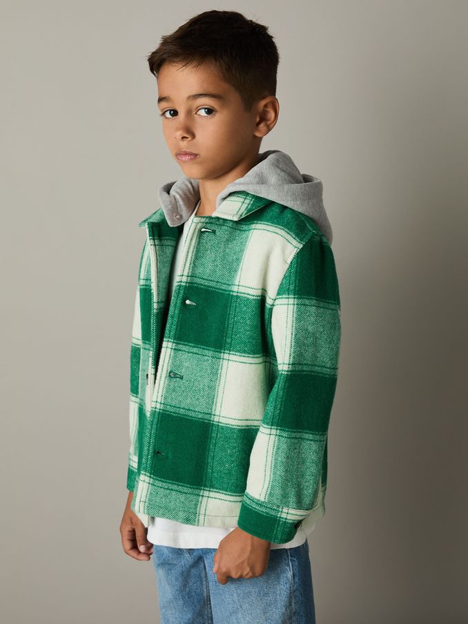Wool-Blend Checked-Twill Overshirt in Green/Off White (E54498) | €28
