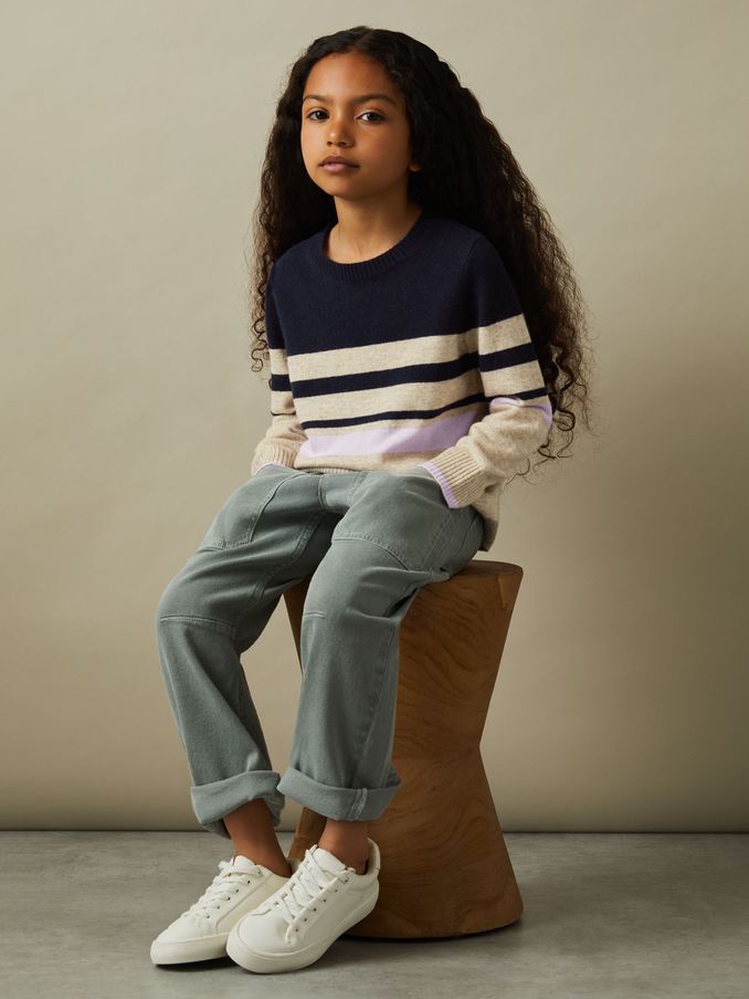 4-9 yrs Wool Blend Striped Crew Neck Jumper in Navy (E54508) | €35