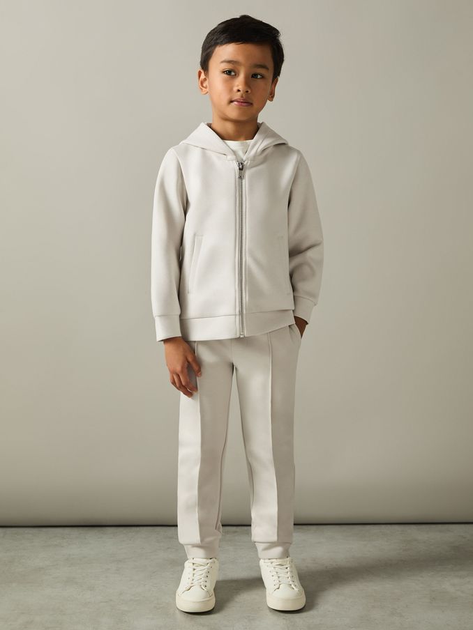 9-13 yrs Zipped Interlock-Jersey Hoodie in Cement (E54512) | US$30
