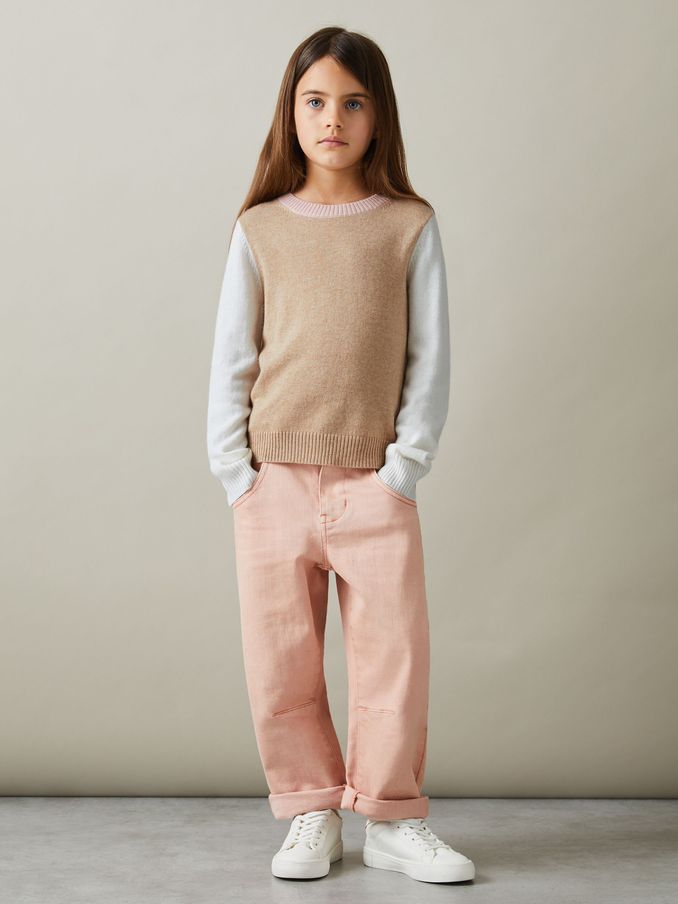 4-9 yrs Wool Blend Striped Crew Neck Jumper in Camel (E54513) | US$23