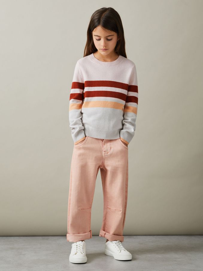 4-9 yrs Wool Blend Striped Crew Neck Jumper in Pink (E54519) | €28