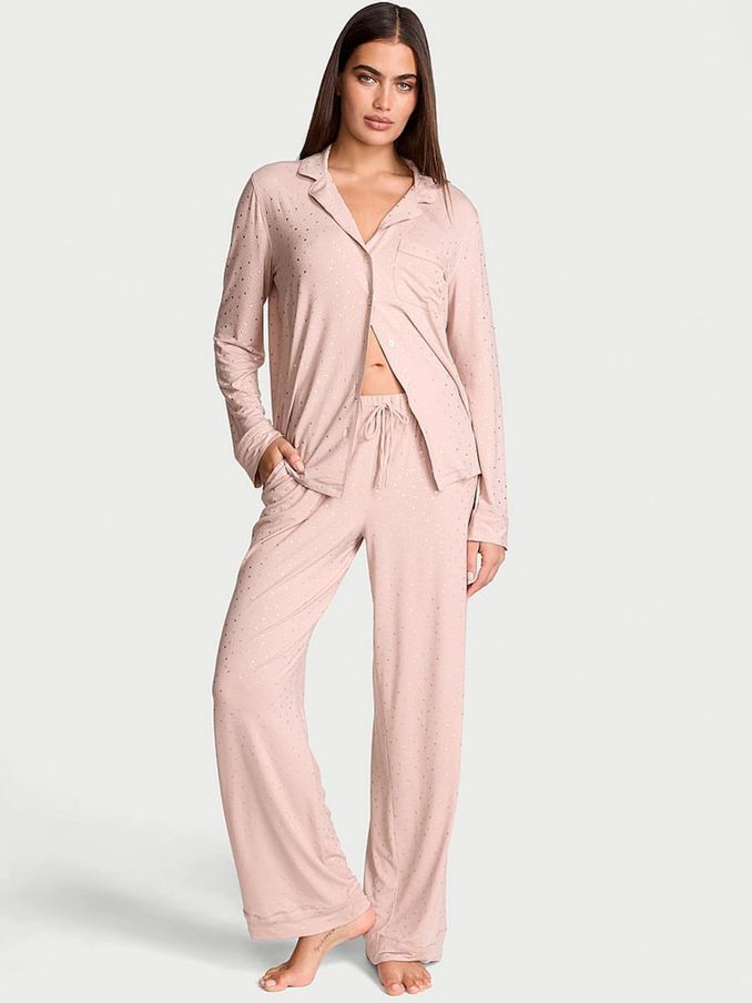 Pink Zinc Foil Heart Dot Modal Long Pyjama Set (E54906) | €68