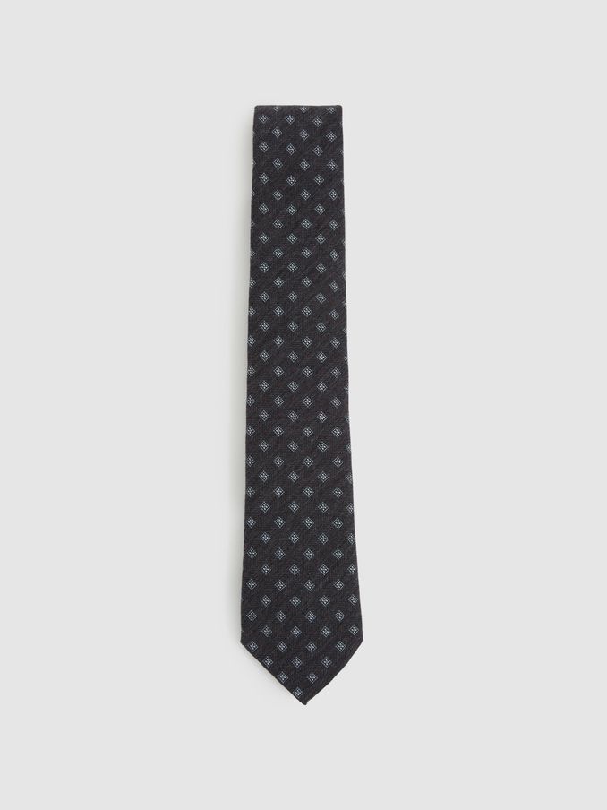 Wool-Silk Foulard Textured Tie in Charcoal (E55273) | €17