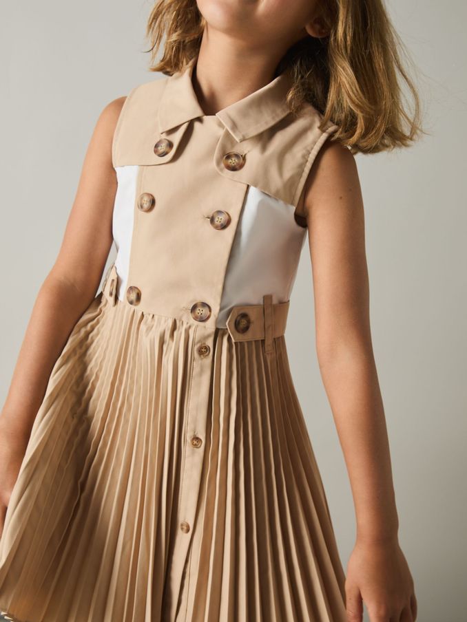 9-13 yrs Pleated Button-Front Dress in Camel (E55279) | HK$648