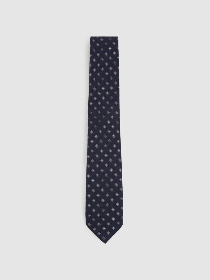 Wool Silk Foulard Textured Tie in Navy (E55287) | €26