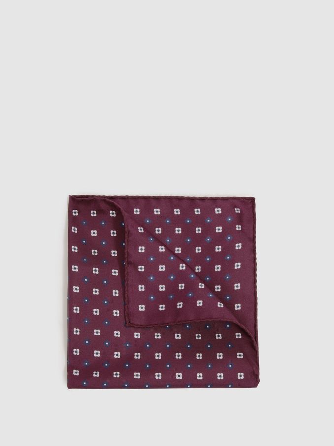 Silk Paisley Print Pocket Square in Bordeaux (E55288) | US$23