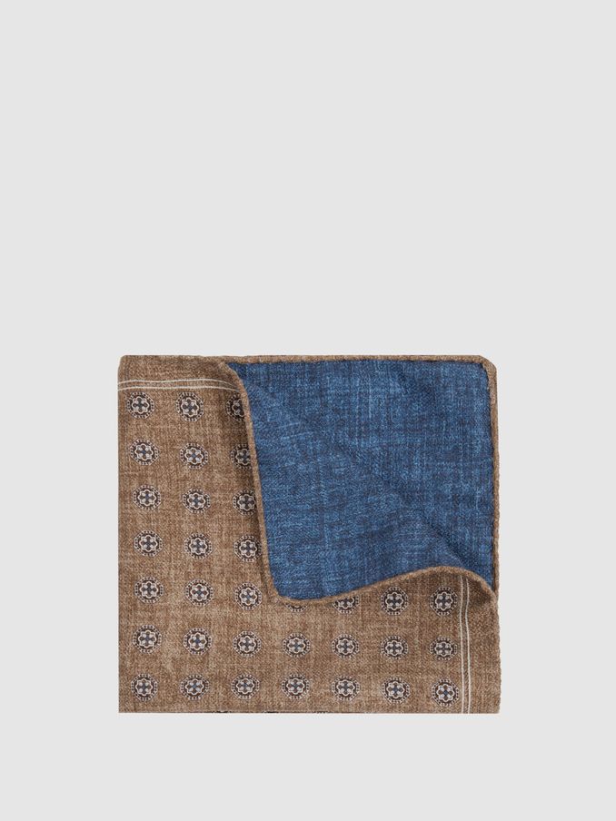 Reversible Silk Pocket Square in Tobacco/Blue (E55301) | €21