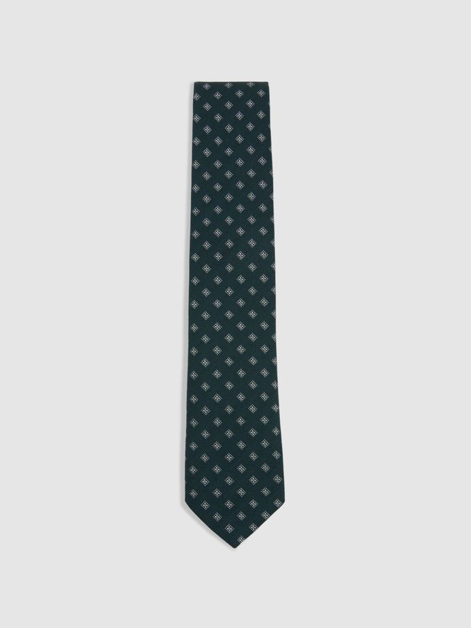 Wool-Silk Foulard Textured Tie in Forest Green (E55305) | €33