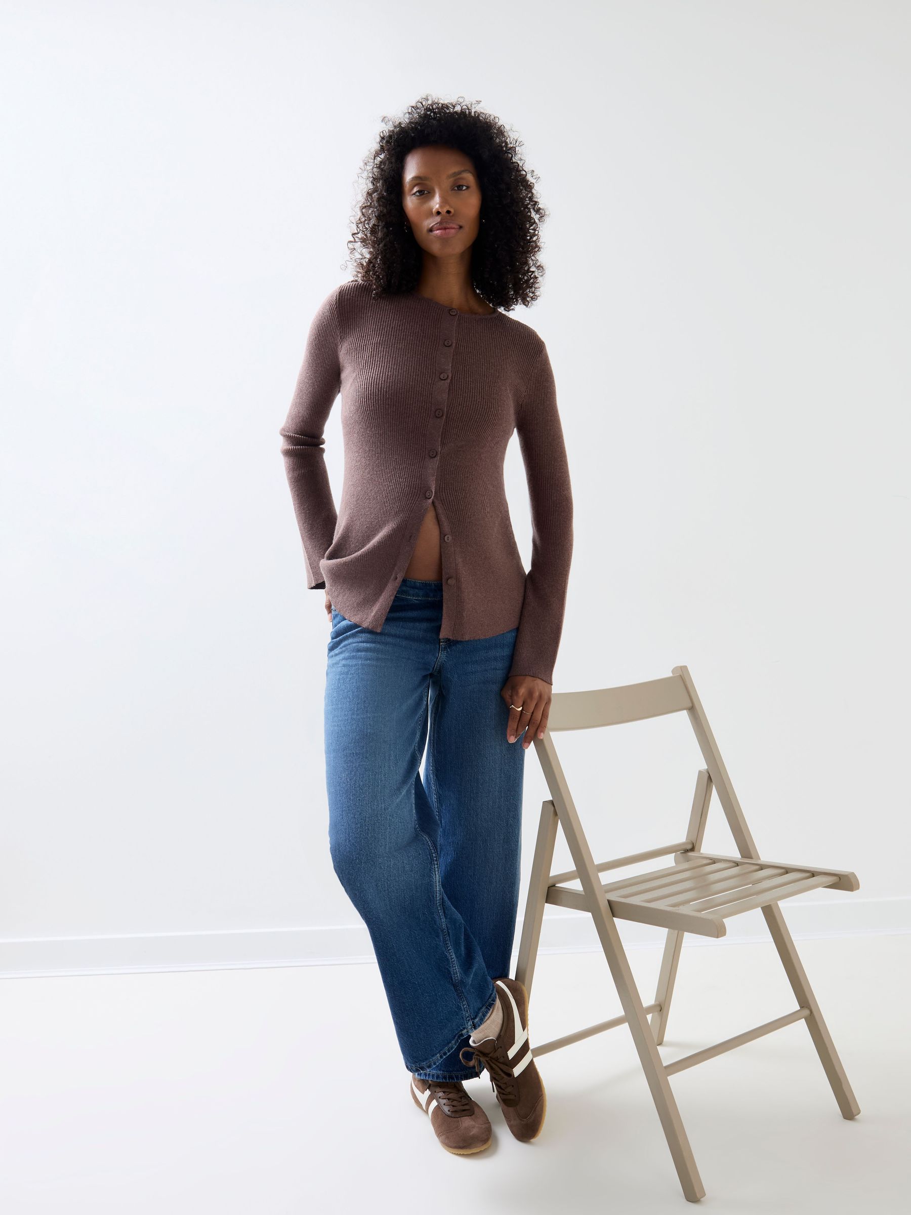Brown Marl - Ribbed Button-through Maternity Top