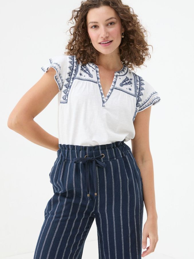 Mabel Cream Embroidered Top (E55851) | €34