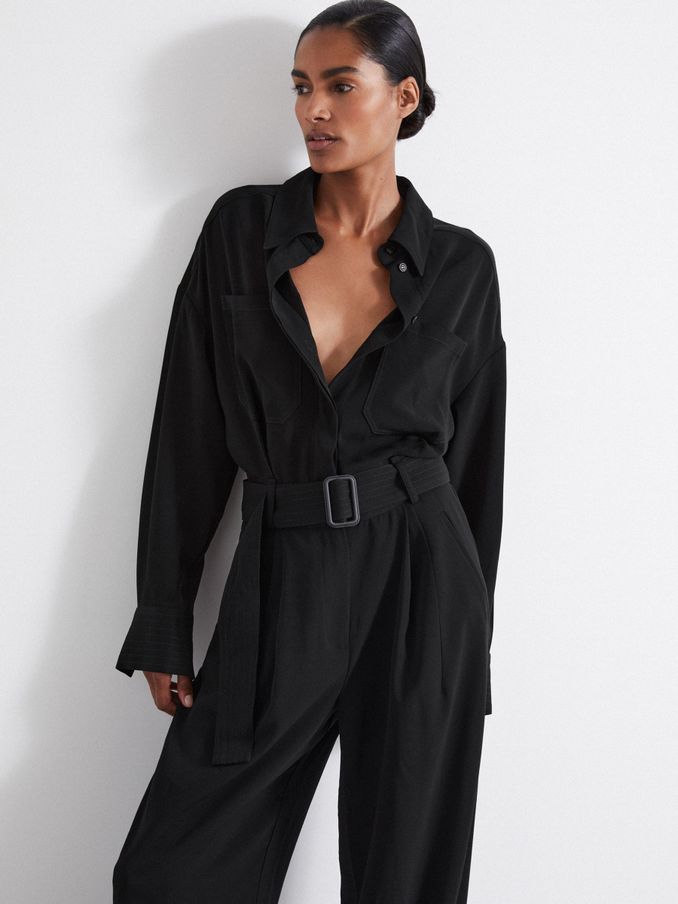 Atelier Belted Crepe Jumpsuit in Black (E57246) | €278