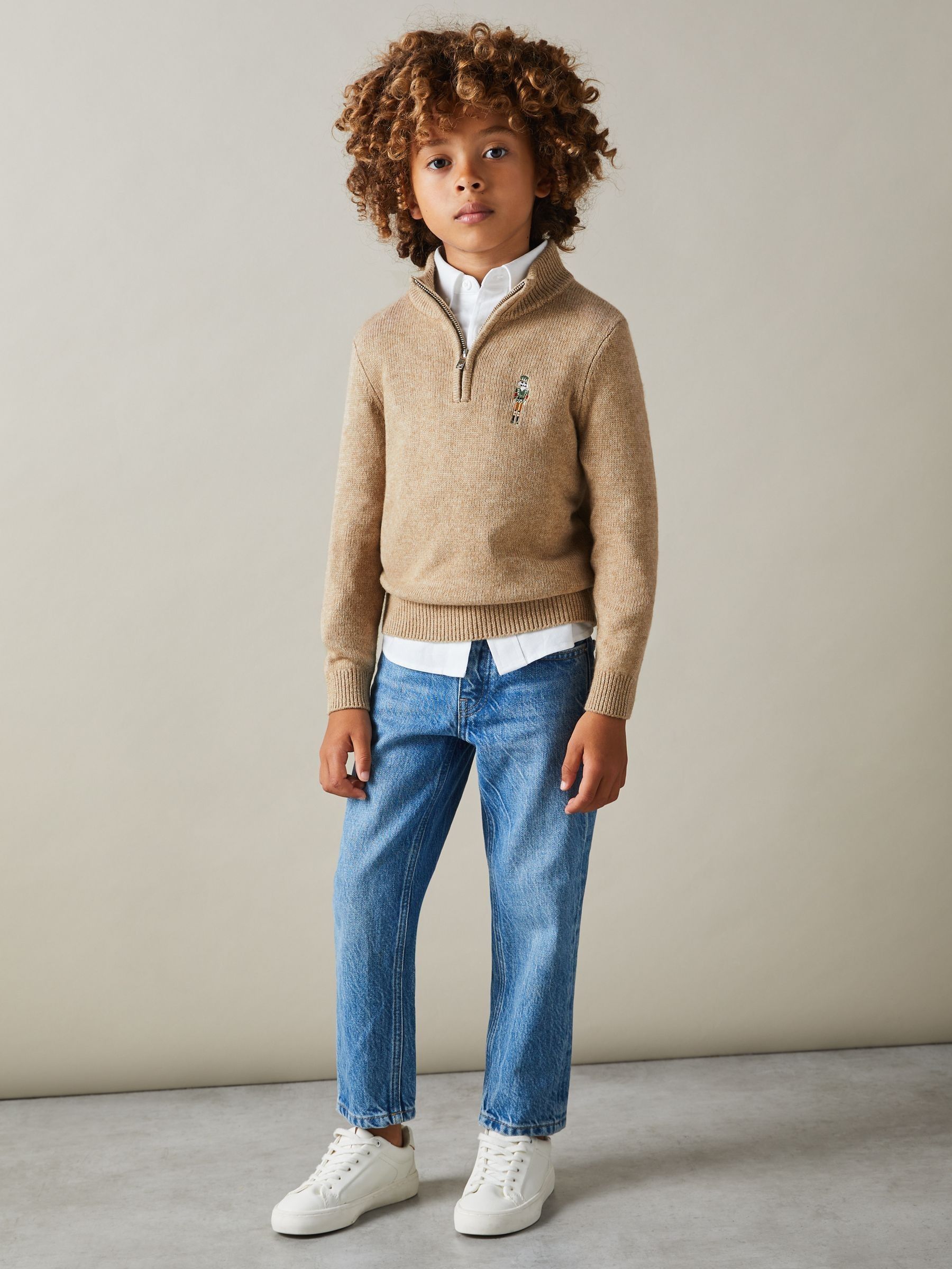 3-9 yrs Half-Zip Funnel Neck Jumper in Camel Brown Melange (E57264) | US$24