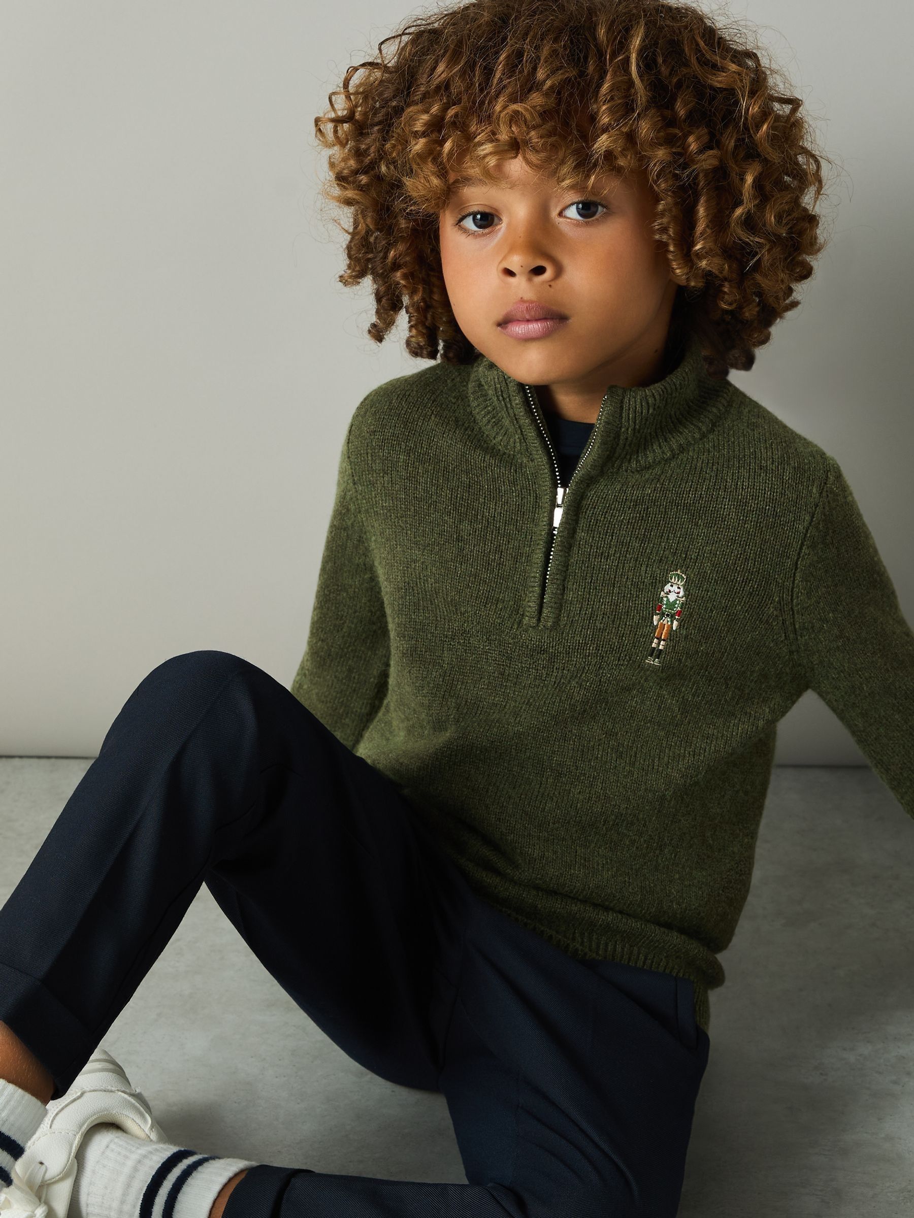 9-13 yrs Half-Zip Funnel Neck Jumper in Forest Green (E57269) | US$30