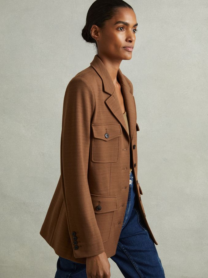 Ponte Button-Through Overshirt in Dark Camel (E57272) | €126