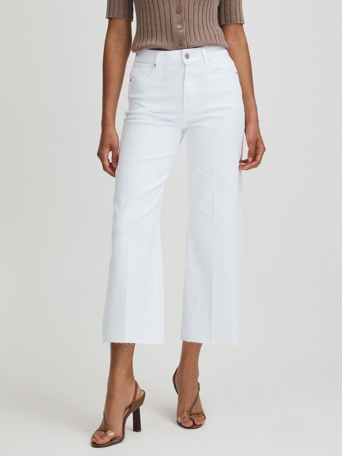 Paige Wide Leg Raw Hem Cropped Jeans in Crisp White (E58330) | €360
