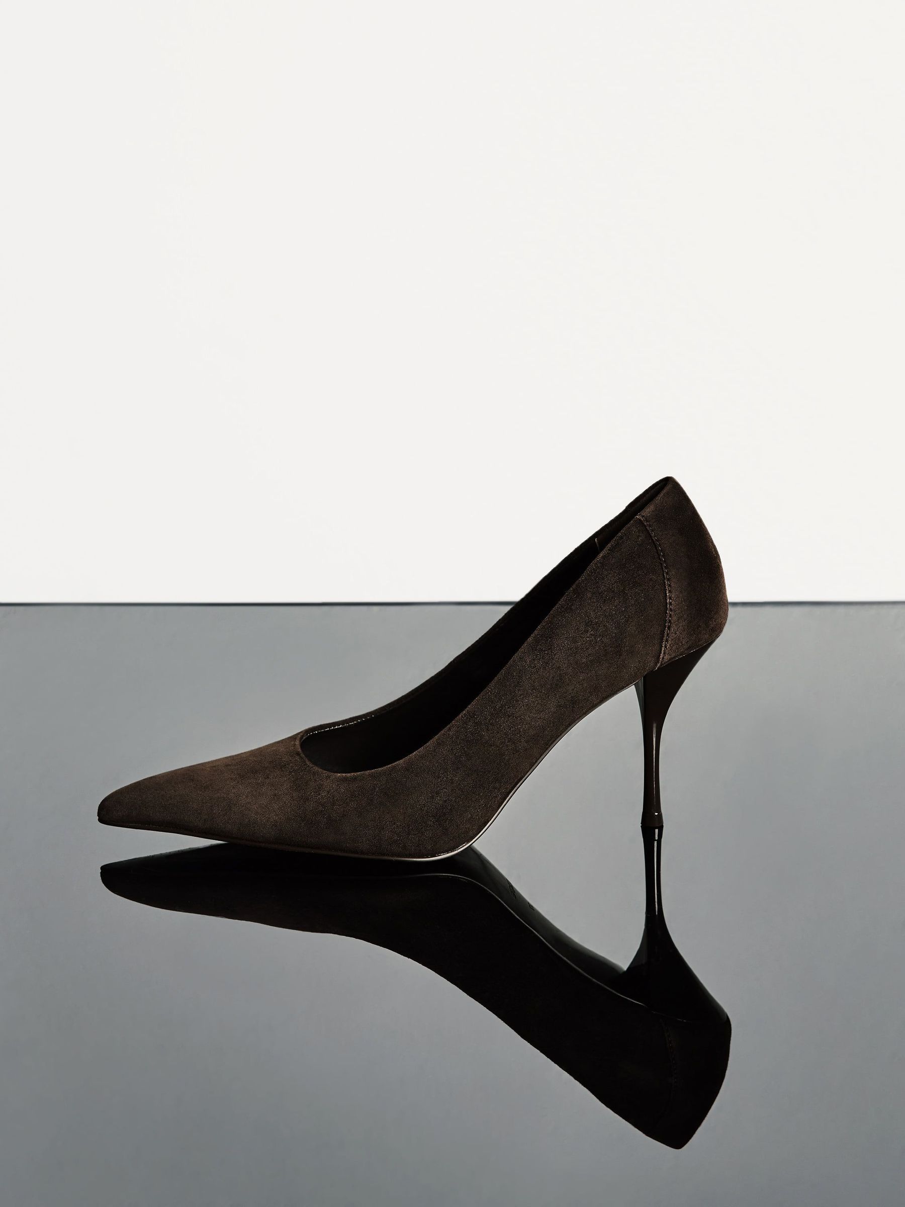 Dark Chocolate - Suede Pointed-toe Mid-heel Court Shoes