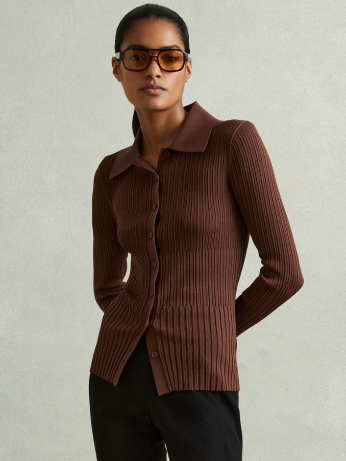 Ribbed Knitted Shirt in Maroon (E61249) | €69