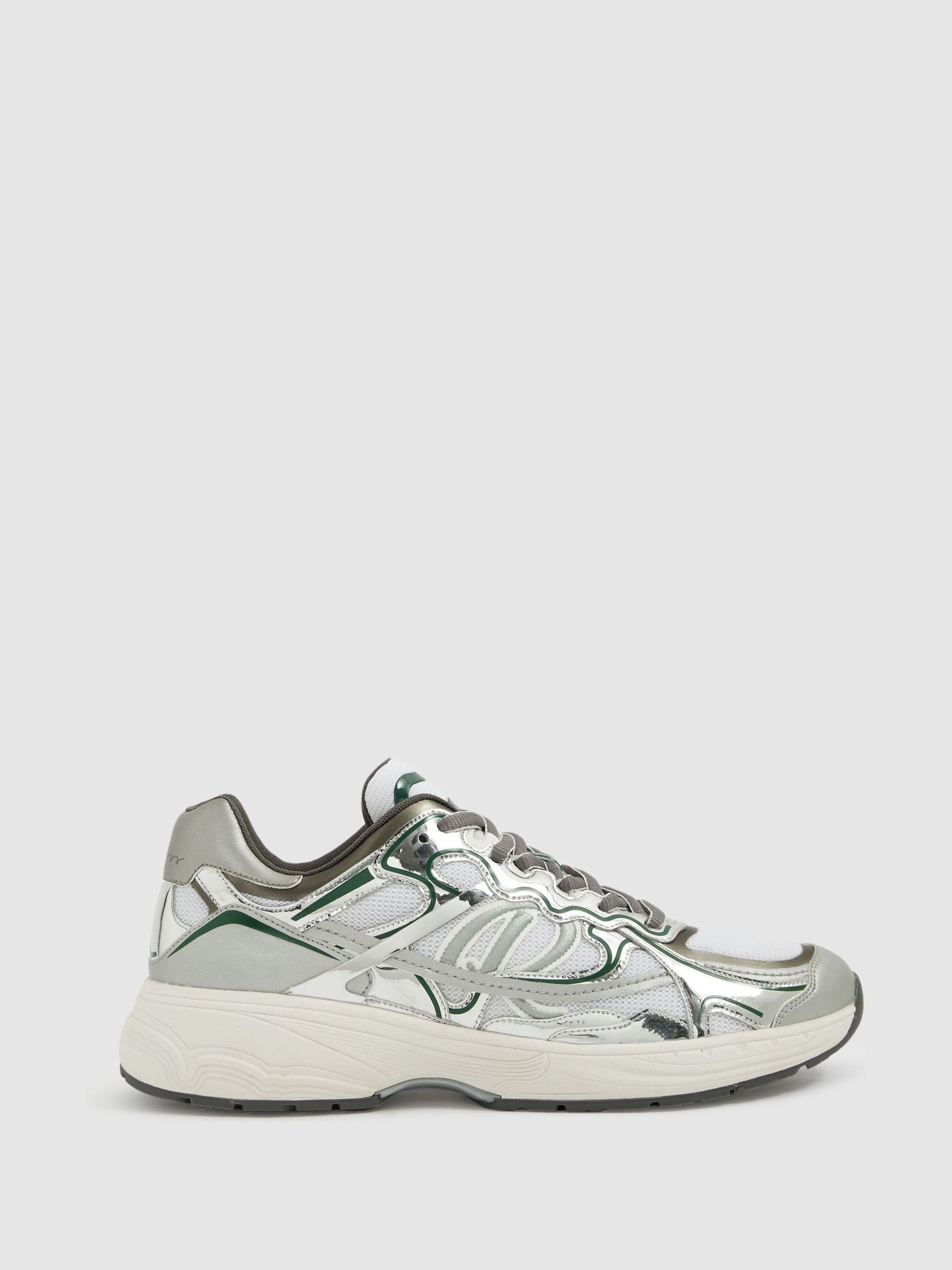 Nubuck and Mesh Trainers in Silver/Green (E61255) | €142
