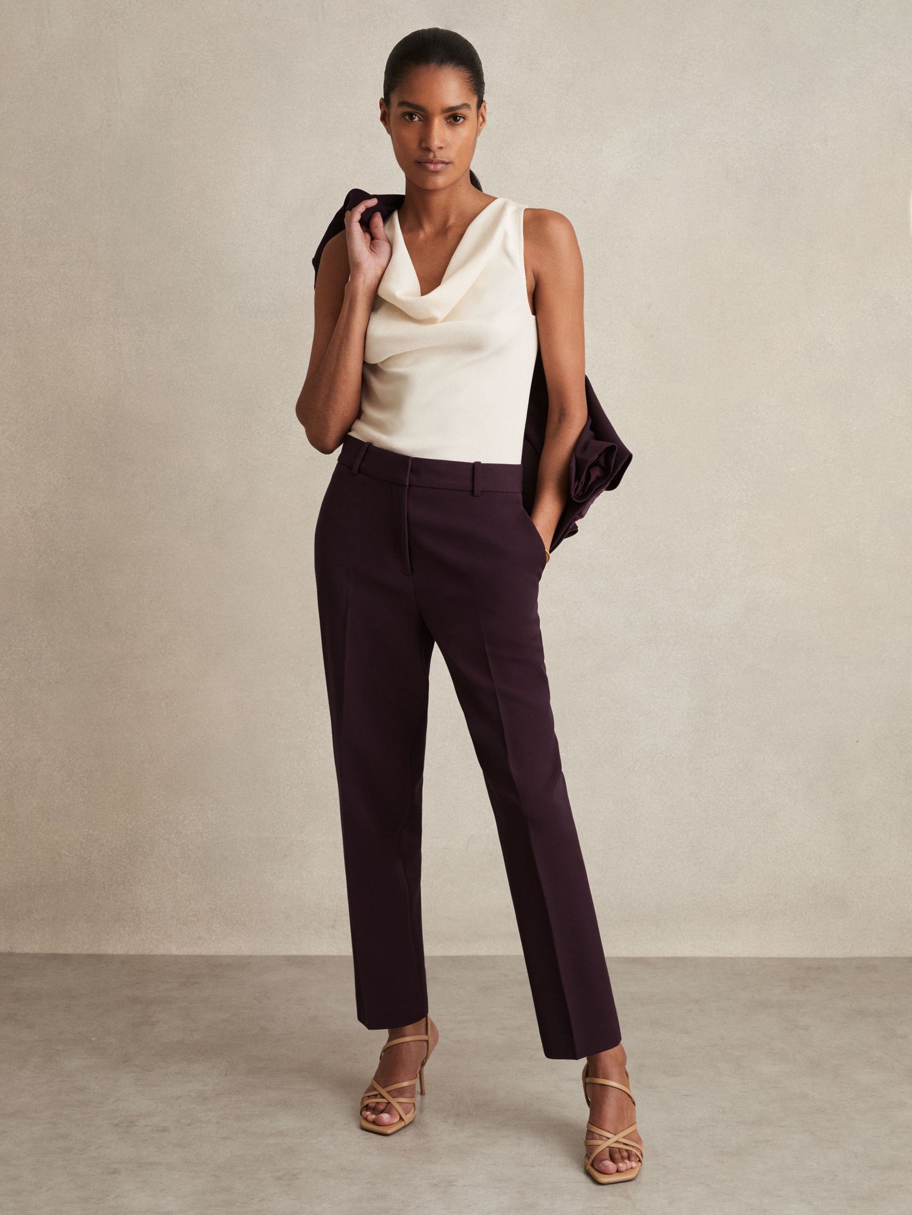 Petite Slim Fit Suit Trousers in Berry (E61256) | US$160