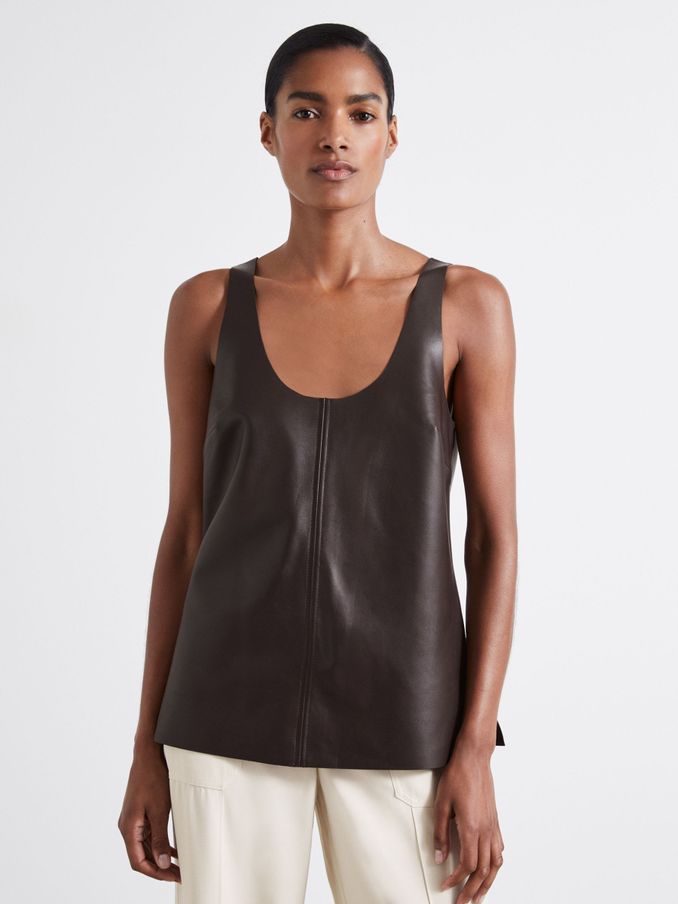 Atelier Leather Scoop-Neck Top in Chocolate (E61264) | €168