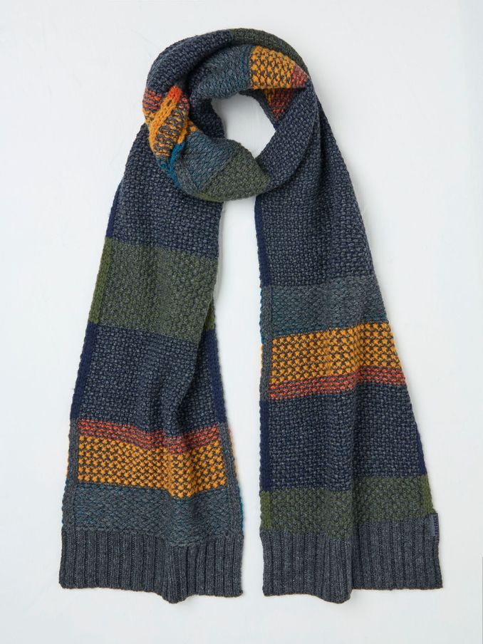 Navy Waffle Stripe Scarf (E61384) | €21