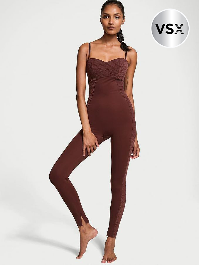 Burgundy Brown Elevate™ Logo Mesh Jumpsuit (E61811) | €63