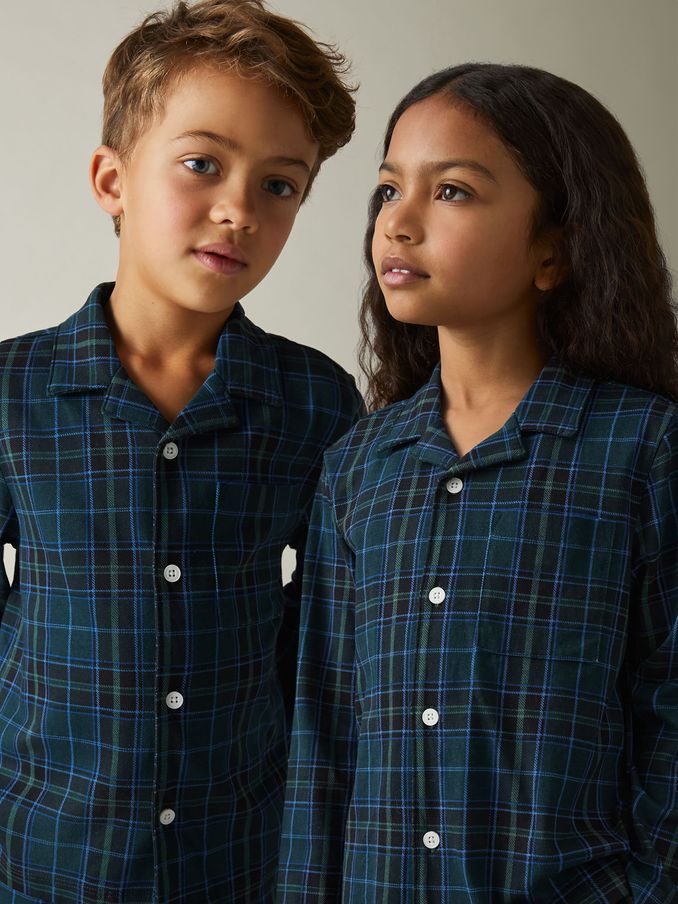 9-13 yrs Brushed-Cotton Check Pyjama Set in Green/Navy/White (E62925) | €21