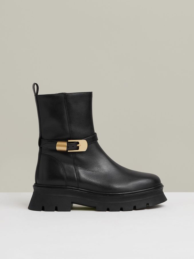 Leather Cleated Ankle Boots in Black (E62926) | US$131