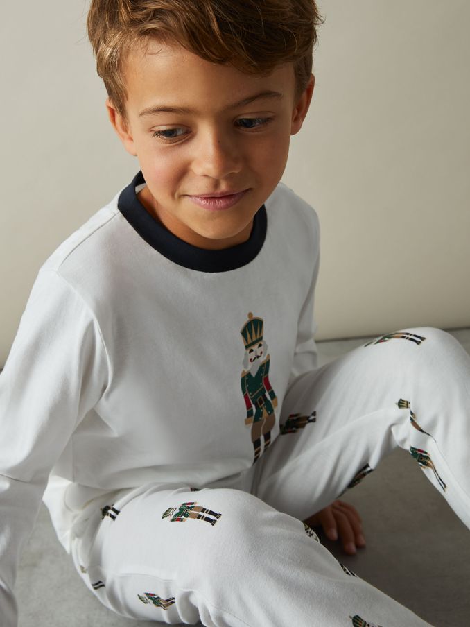 9-13 yrs Brushed-Cotton Nutcracker-Print Pyjama Set in White (E62928) | AED170