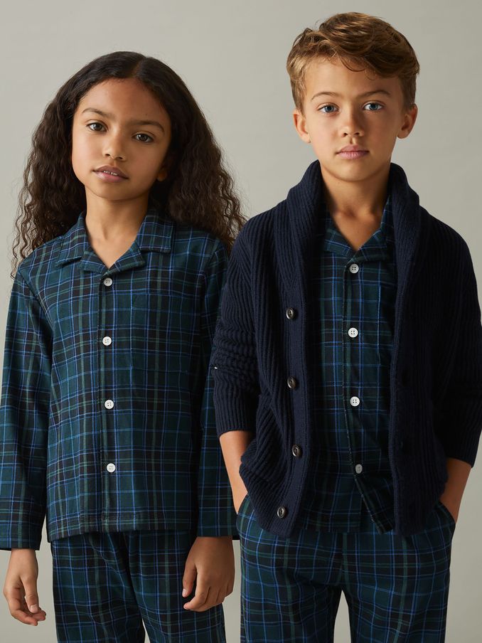 3-9 yrs Brushed-Cotton Check Pyjama Set in Green/Navy/White (E62930) | €22