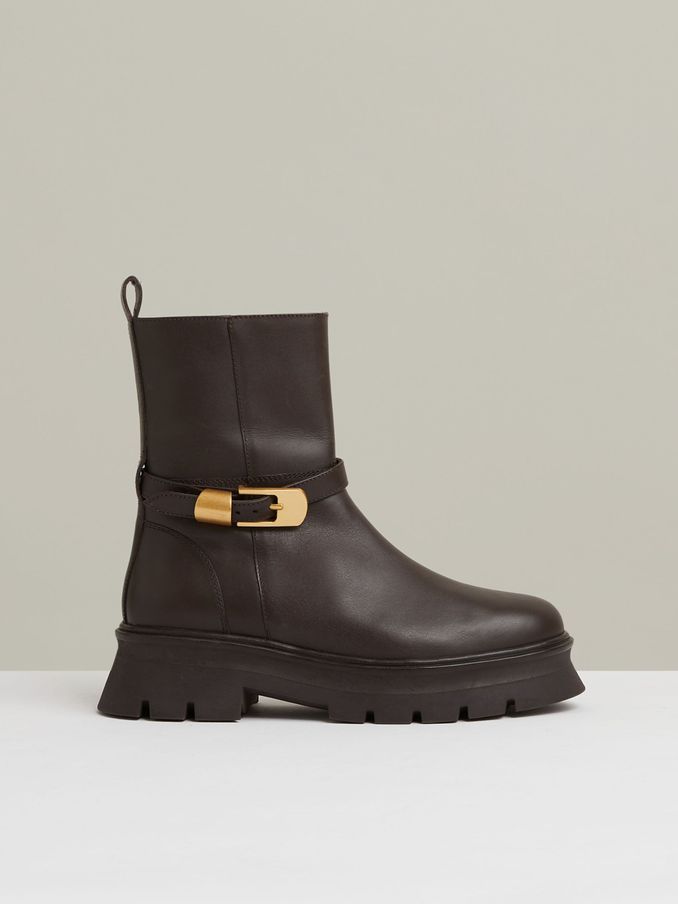 Leather Cleated Ankle Boots in Chocolate (E62931) | US$165