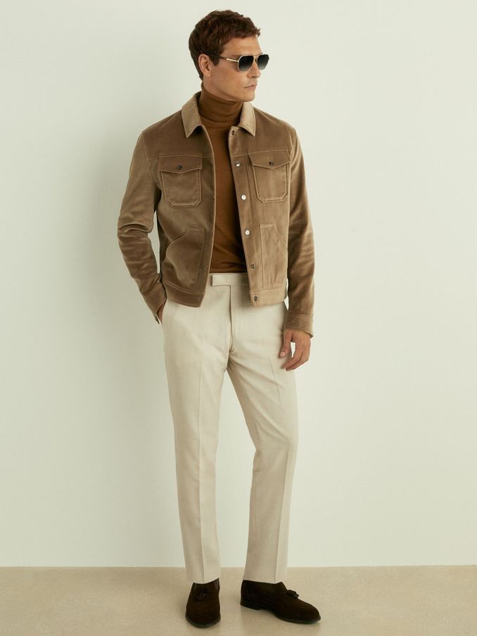 Cotton-Blend Velvet Jacket in Taupe Brown (E63234) | €252