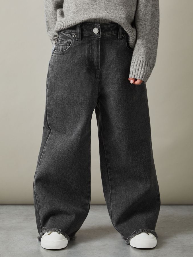 9-13 yrs Wide Leg Frayed Jeans in Grey (E63236) | US$57