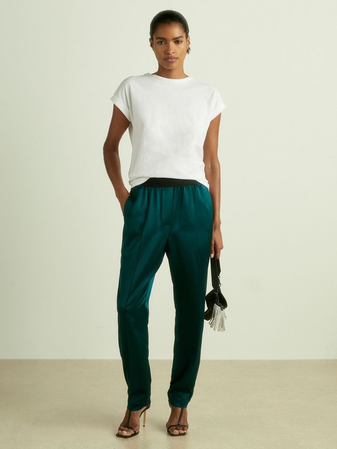Satin Elasticated Tapered Trousers in Teal (E63740) | €66