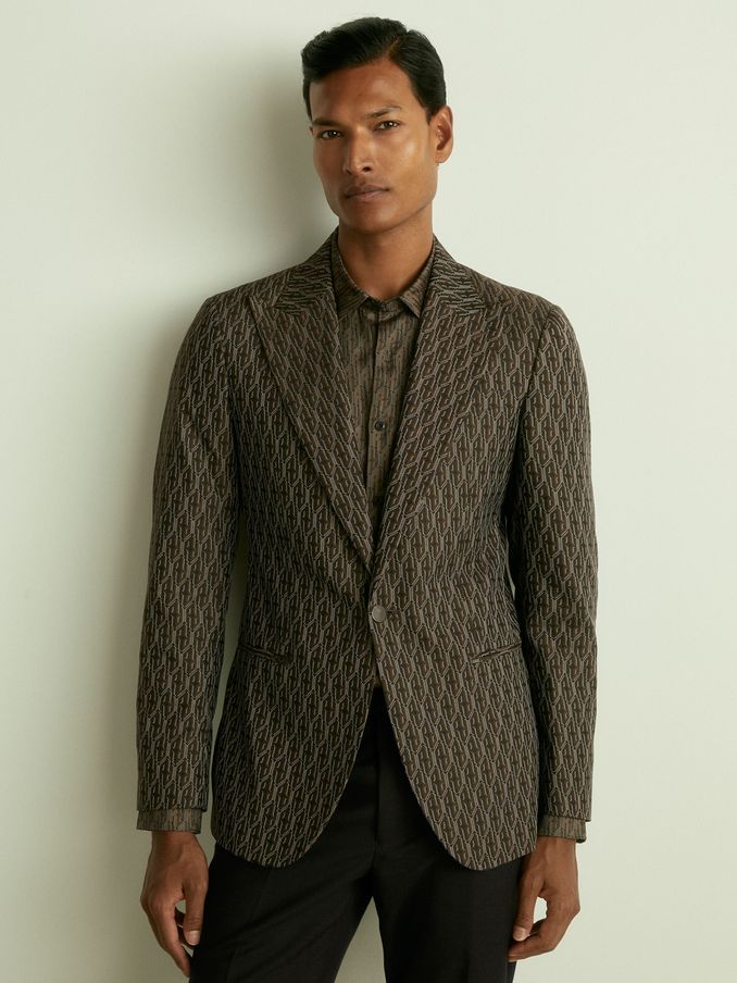 Monogram-Jacquard Twill Blazer in Chocolate Brown (E63741) | CHF 170