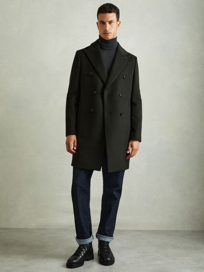 Wool-Blend Double-Breasted Coat in Dark Green (E63742) | €267