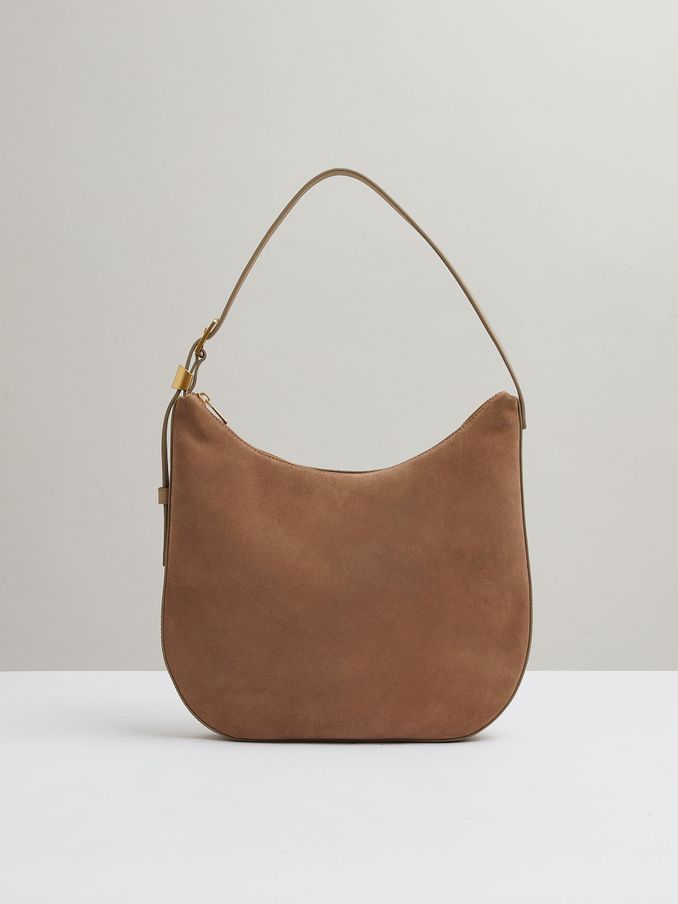 Leather and Suede Shoulder Bag in Taupe (E63754) | US$266