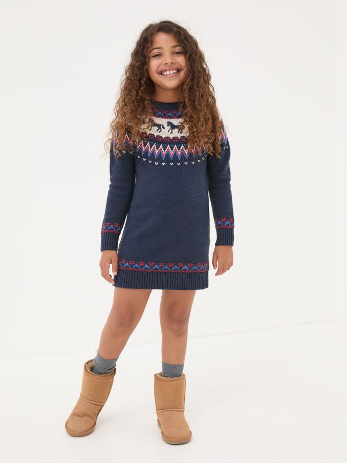 Multi Fairisle Pattern Horse Knitted Dress (E63933) | $21