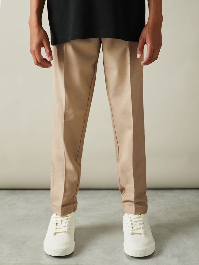 9-14 yrs Relaxed Elasticated Trousers with Turn-Ups in Soft Camel Brown (E64904) | €21