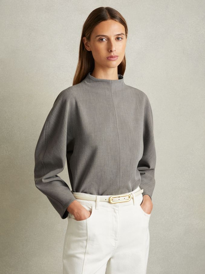 Sculpted High Neck Top in Grey (E64905) | €57