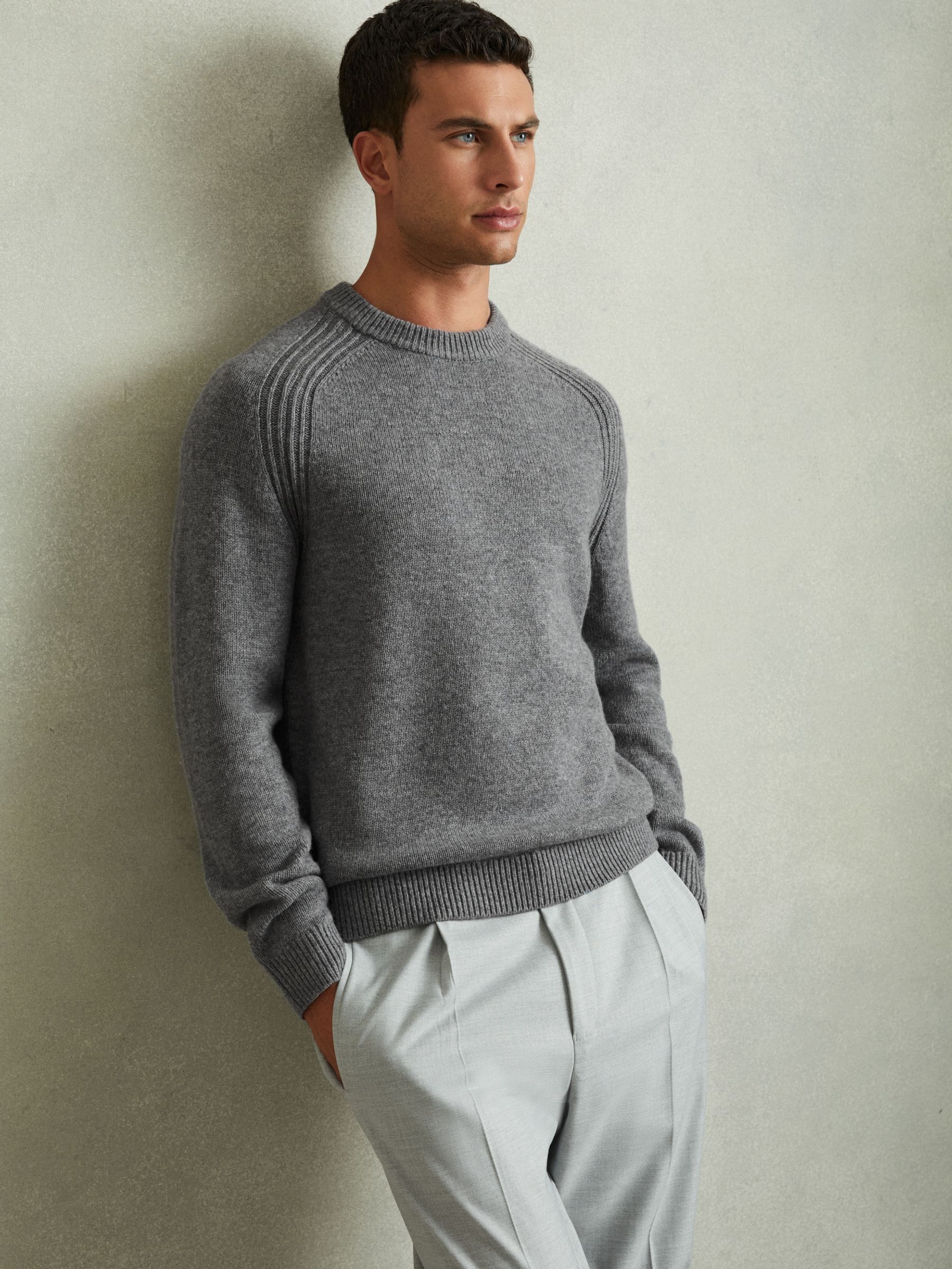 Wool-Blend Raglan-Sleeve Jumper in Mid Grey Melange (E65575) | €111