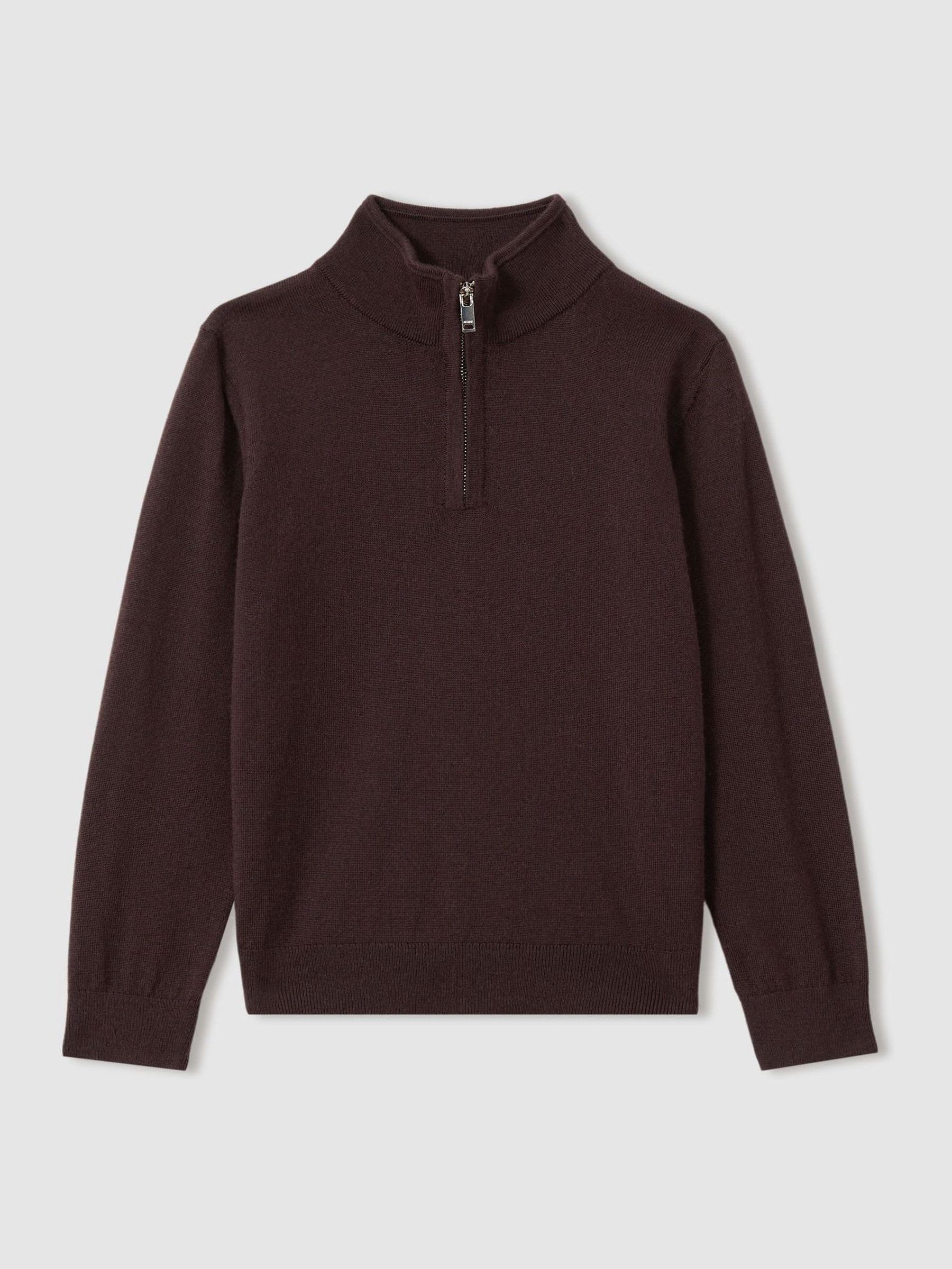 13-14 Jahre Pullover aus Merinowolle mit halbem Reißverschluss und Trichterkragen in dunklem Bordeaux (E67162) | 60 €