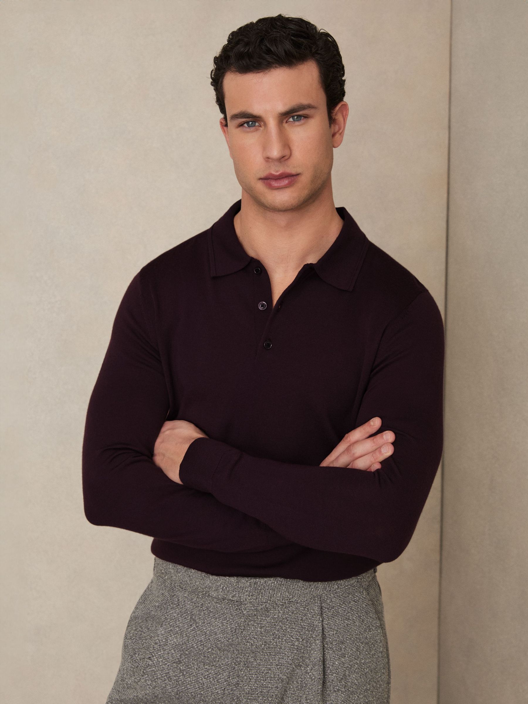 Merino Wool Polo Shirt in Dark Bordeaux (E67961) | US$160