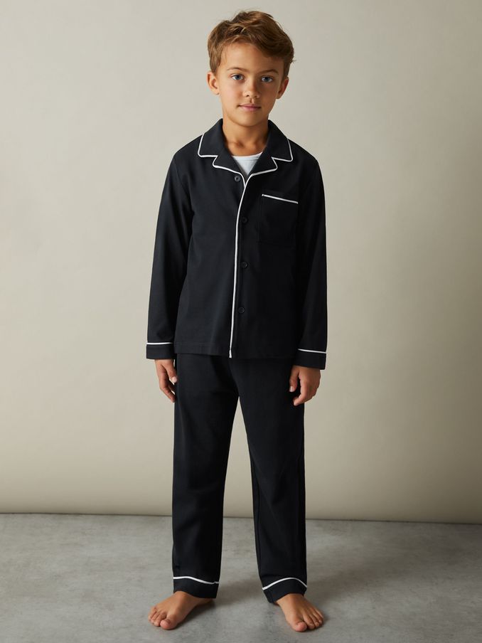 3-9 Jahre Pyjama-Set aus gebürsteter Baumwolle mit Paspelierung in Marineblau (E67973) | 20 €