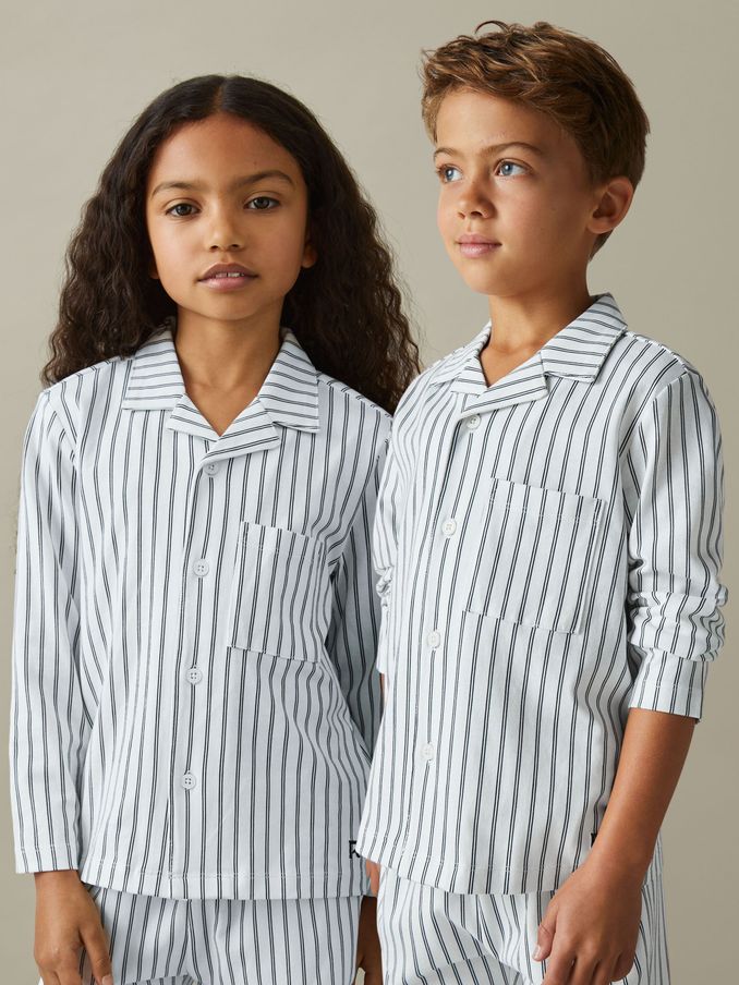 3-9 yrs Brushed-Cotton Striped Pyjama Set in Navy/White Stripe (E67978) | US$25