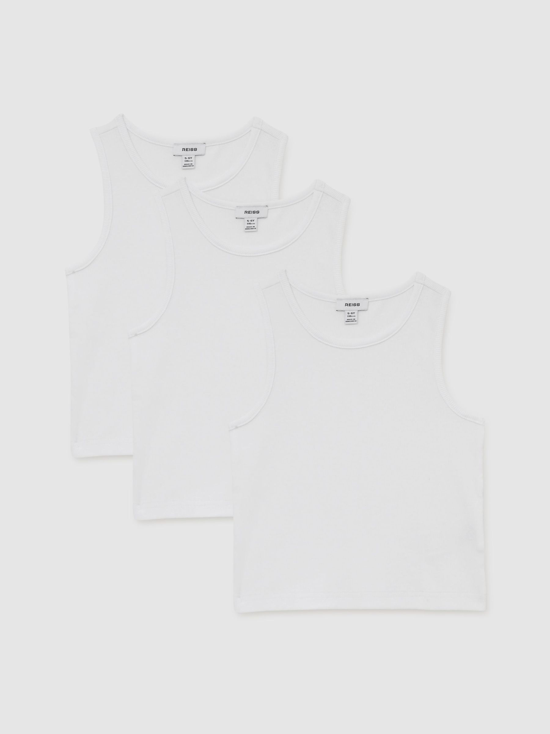 3-9 yrs Cotton Stretch Ribbed Vest 3 Pack in White (E67980) | €25