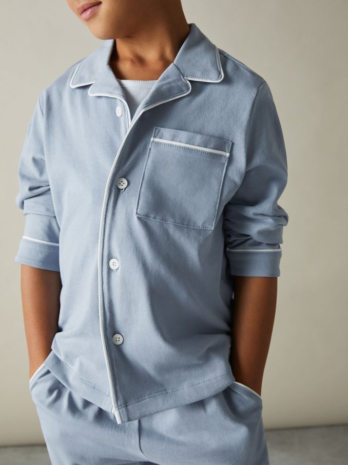 3-9 yrs Brushed-Cotton Piped-Trim Pyjama Set in Airforce Blue (E67981) | €35