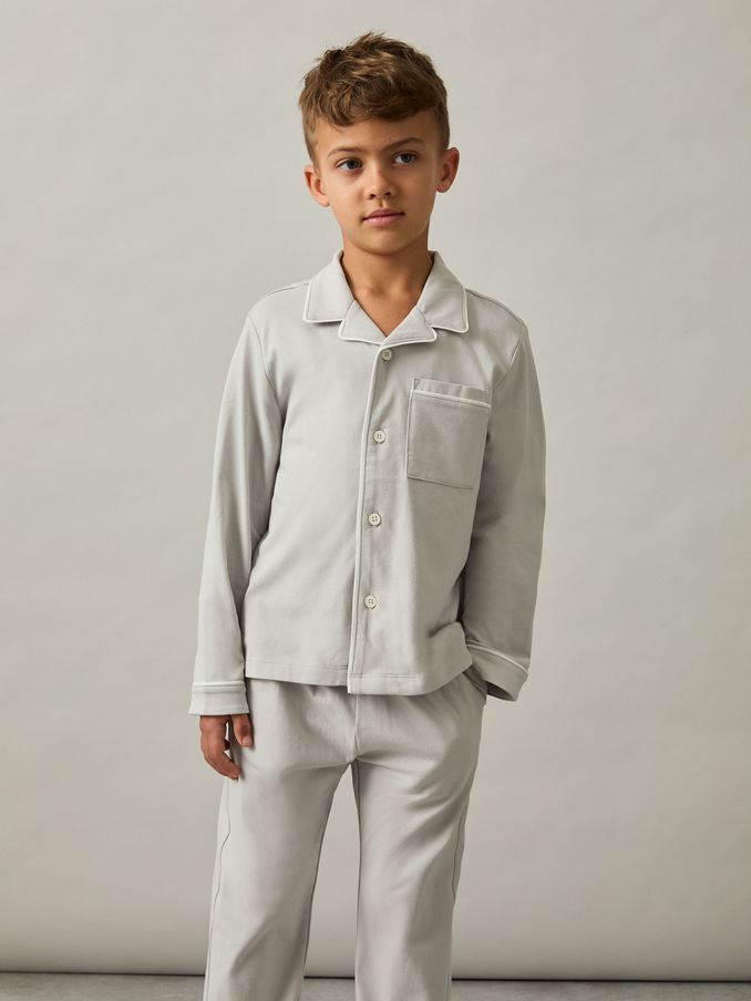 3-9 yrs Brushed-Cotton Piped-Trim Pyjamas Set in Soft Grey (E67984) | €20