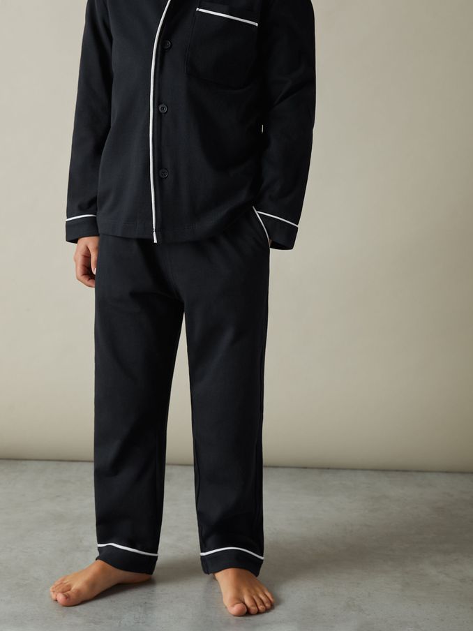 9-13 yrs Brushed-Cotton Piped-Trim Pyjama Set in Navy (E67990) | US$45