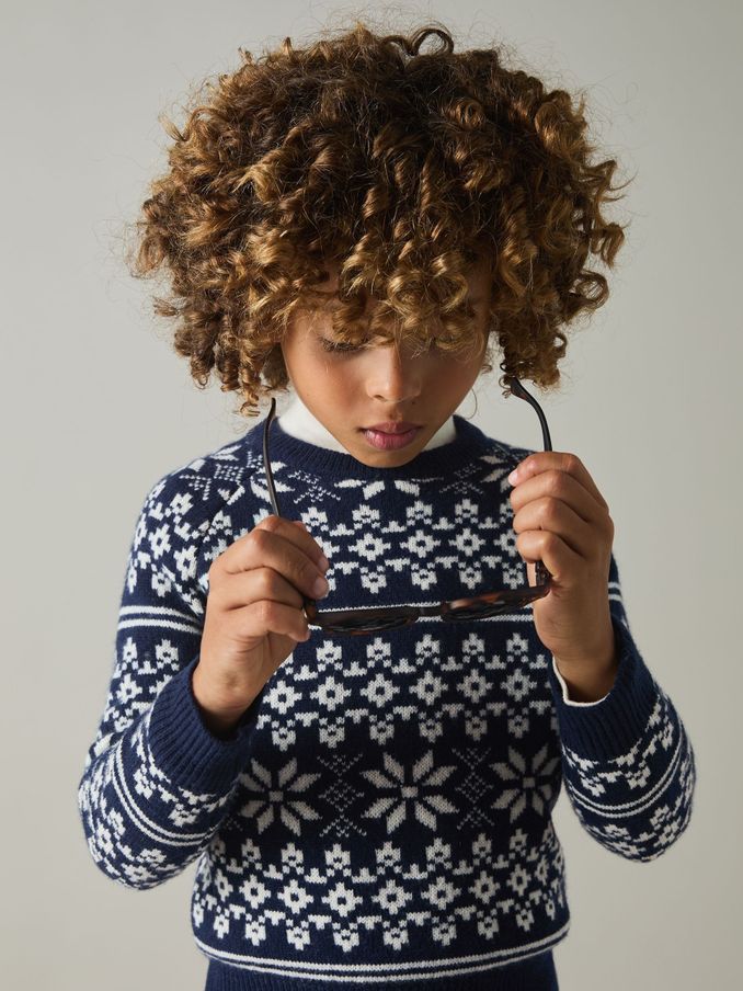 9-13 yrs Merino Jumper in Bright Navy Blue/White (E68021) | €29